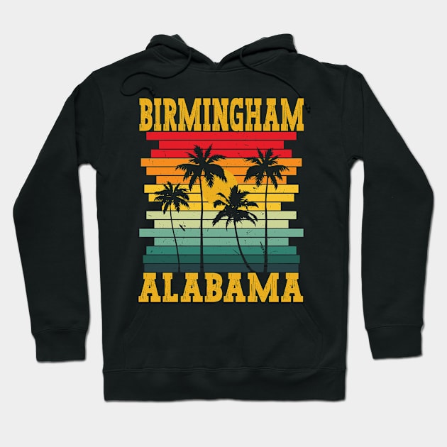 Retro Birmingham Alabama AL Tropical Summer Palm Trees, Alabama Southern Pride Hoodie by Art master